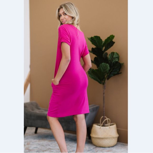 Natural Beauty Full Size Run T-Shirt Dress with Pockets in Magenta - Picture 6 of 13